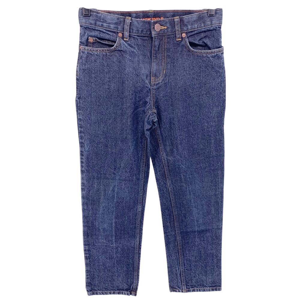 Lands End Classic Straight Iron Knee Dark Wash Boys Jeans Size 12